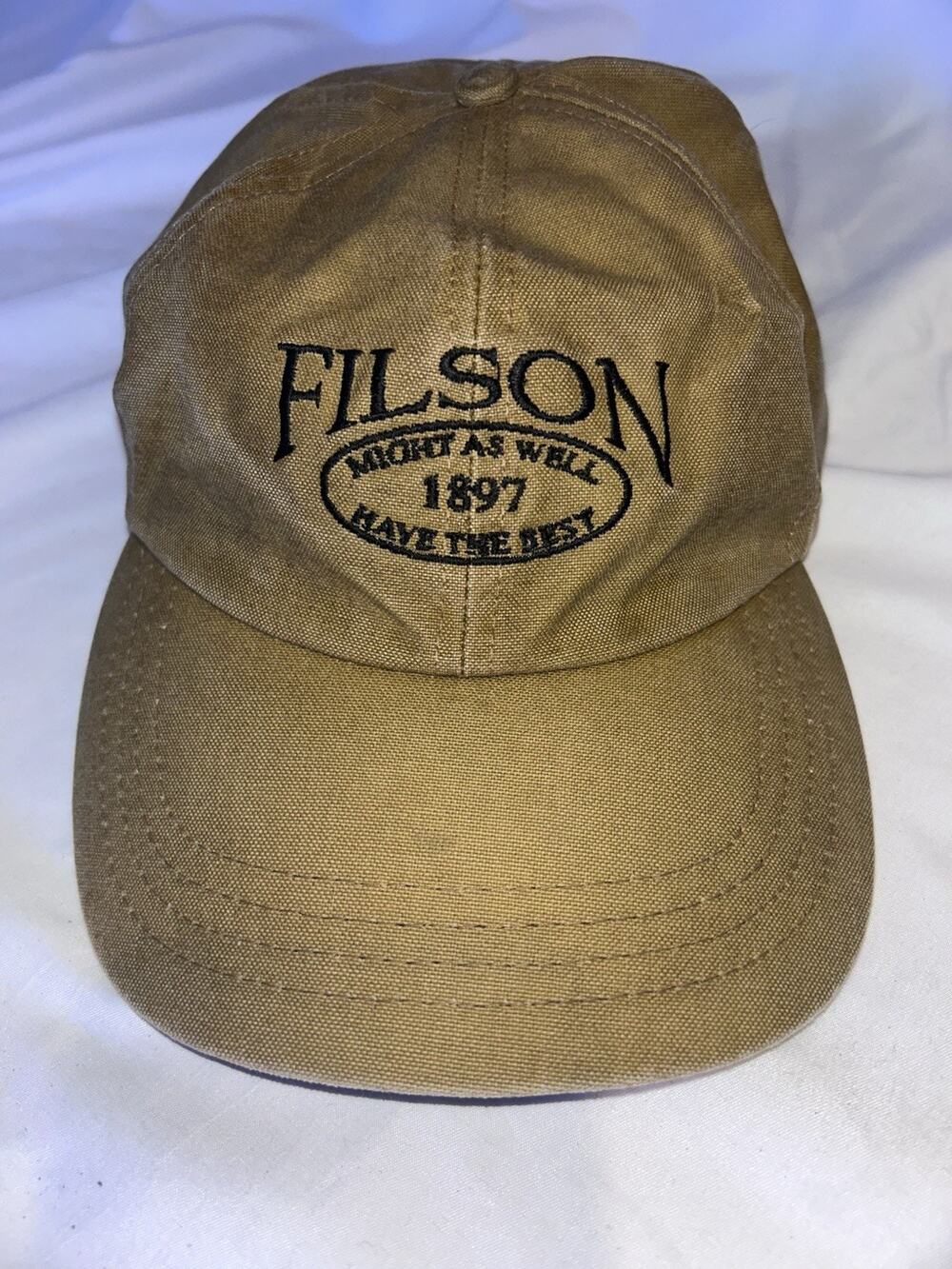 Filson Waxed Canvas Hat Cap Oil Tin Cloth Dark Tan Brown Leather Strap L-XXL